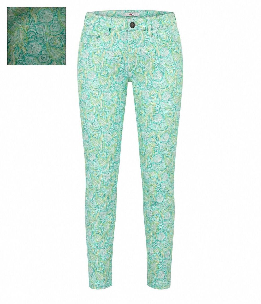 Vineyard Vines Coastal Print Skinny Jeans Pants Womens Sz 8 Green Teal Shells